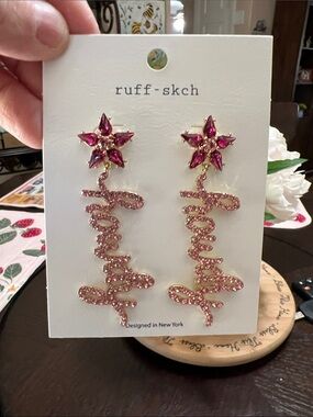 Pink Western Howdy Crystal Drop Earrings
